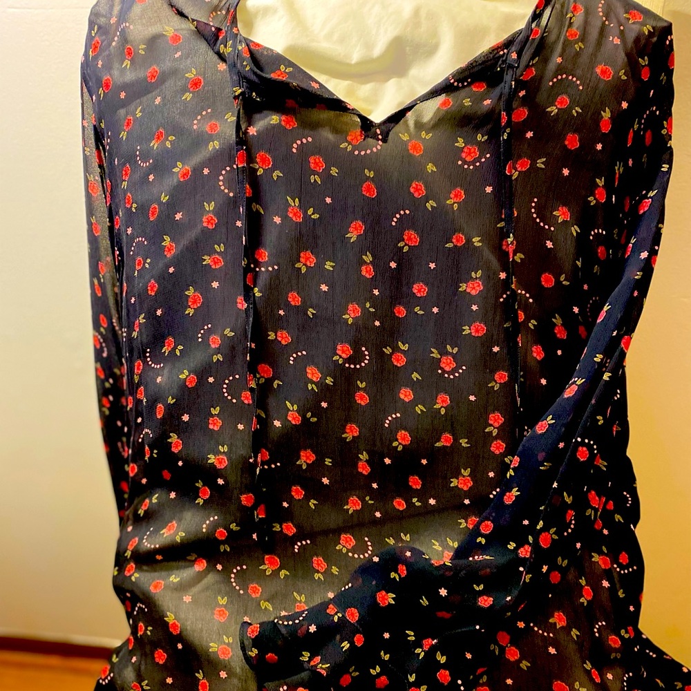 Lillarco black sheer top with open neckline